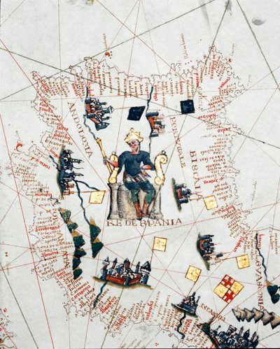 Representation of the King of Spain and the coasts of Europe and North Africa (portulan) by Giacomo Maggiolo