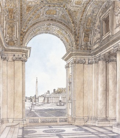 A View of the Piazza San Pietro, Rome looking south from the Portico of the Basilica, before 1779 by Giacomo Quarenghi
