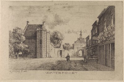 View of the Water Gate in Gouda by Gijsbertus Johannes Verspuy