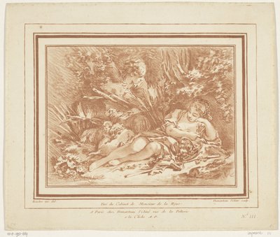 Reclining Shepherdess with Sheep and Shepherd with Flute by Gilles Demarteau