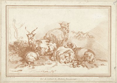 Lying Sheep and Goat by Gilles Demarteau