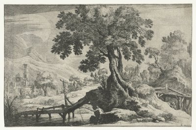 River Landscape with an Angler on a Bridge by Gilles Neyts