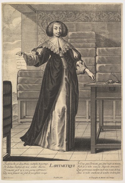 Arithmetic: A Young Woman Standing at a Table, Holding a Sheet with Inscribed Numbers by Gilles Rousselet