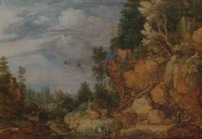 Rocky Landscape with Deer and Goats by Gillis Claesz d