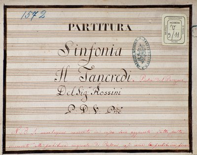 Sheet music for the reduced symphony for the piano of Tancredi, opera by Gioacchino Rossini by Gioachino Rossini