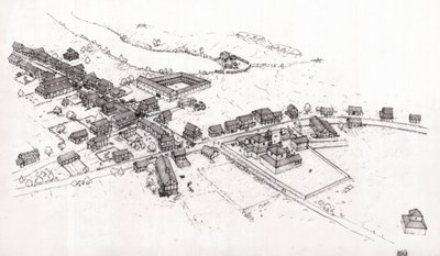 Ancient Rome: Reconstruction of a Village in Roman Britain (Britannia) in the 2nd Century, Illustration by Giorgio Albertini by Giorgio Albertini