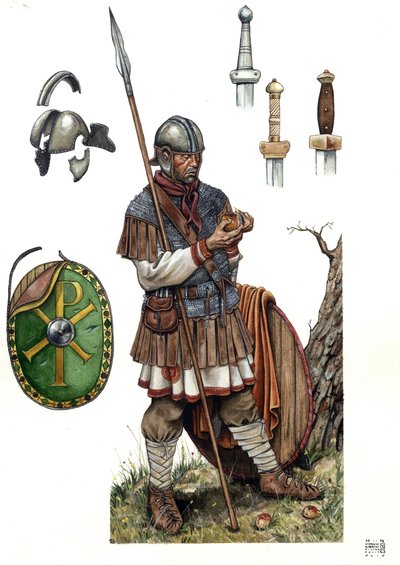 Ancient Rome: Roman infantry soldier, 5th or 6th century. by Giorgio Albertini
