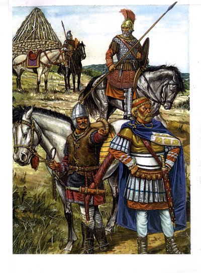 Barbarian: a Hun warrior, a Goth warrior and a Roman soldier by Giorgio Albertini