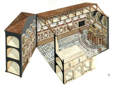 Baroque art: reconstruction of the architectural structure of the Synagogue of Casale Monferrato near Alexandria, Italy. by Giorgio Albertini