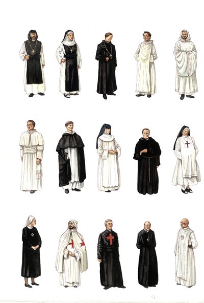 Costumes and dresses of nuns, monks at different times. by Giorgio Albertini