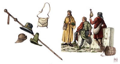 Medieval Fashion: Pilgrim Costume Between the 12th and 14th Century, Bag, Hats, Cane, Tunics by Giorgio Albertini