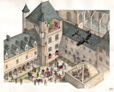 Middle Ages: Aerial View of the Palais des Dukes de Burgundy in Dijon in the 15th Century by Giorgio Albertini