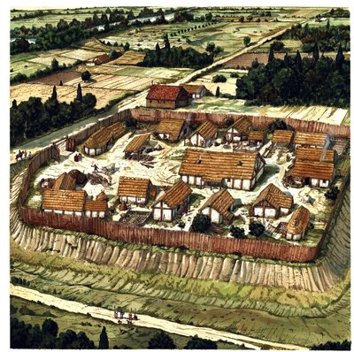 Middle Ages: Reconstruction of a Motte (Illustration) by Giorgio Albertini