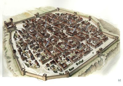 Middle Ages: Reconstruction of the Fortified Town of Cherasco at its Foundation in the 13th Century, Italy by Giorgio Albertini
