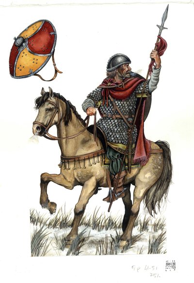 Middle Ages: soldier of the Carolingian heavy cavalry, 8th century. by Giorgio Albertini