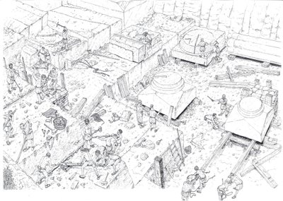 Middle Ages: Workers in the Marble Quarries of Carrara in the 15th Century. Illustration by Giorgio Albertini by Giorgio Albertini