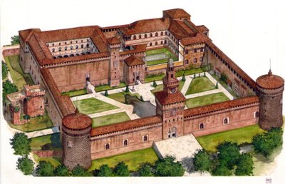 Overview of the Sforza Castle fortress built by Duke Francesco Sforza in the 15th century in Milan, Italy. by Giorgio Albertini