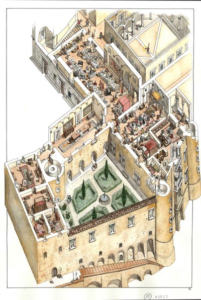 Reconstruction of the Noble Floor of the Ducal Palace of Urbino, Italy, Built by Duke Federico da Montefeltro in the 15th Century by Giorgio Albertini