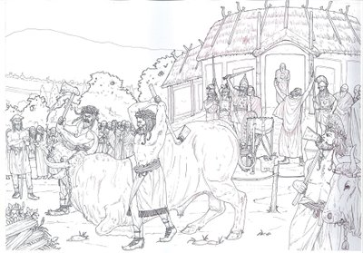 Roman Antiquity: Scene of Sacrifice of a Bull in Tribute to Jupiter Near Lake Nemi, Rome by Giorgio Albertini