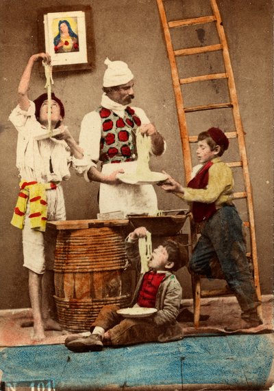 Children eat the spaghetti with hands, Naples by Giorgio Conrad
