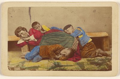 Gypsy Mother and Three Children Asleep on Bench and Ground by Giorgio Conrad