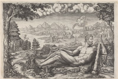 Hercules Resting from His Labors by Giorgio Ghisi after Giulio Romano