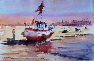 Beached Boat at Sunset by Giorgio Gosti
