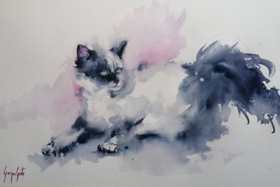 Blue Eyed Watercolor Cat by Giorgio Gosti