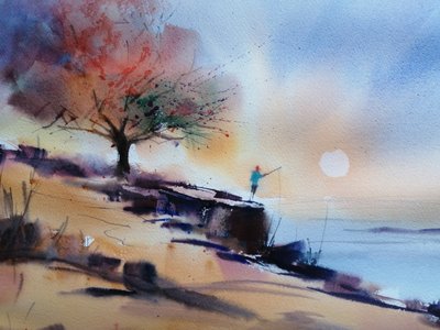 Coastal Sunset Fisherman by Giorgio Gosti
