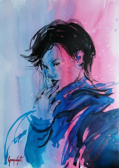 Dynamic Pink Blue Portrait by Giorgio Gosti