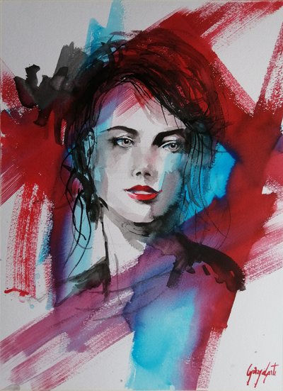 Expressive Red Blue Portrait by Giorgio Gosti