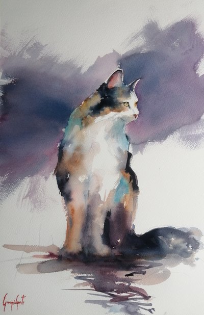 Expressive Watercolor Cat by Giorgio Gosti