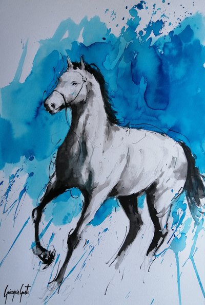 Galloping Horse Blue Splash by Giorgio Gosti