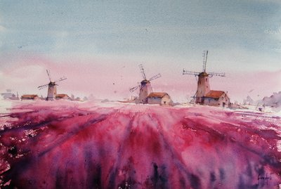 Lavender Windmill Landscape by Giorgio Gosti