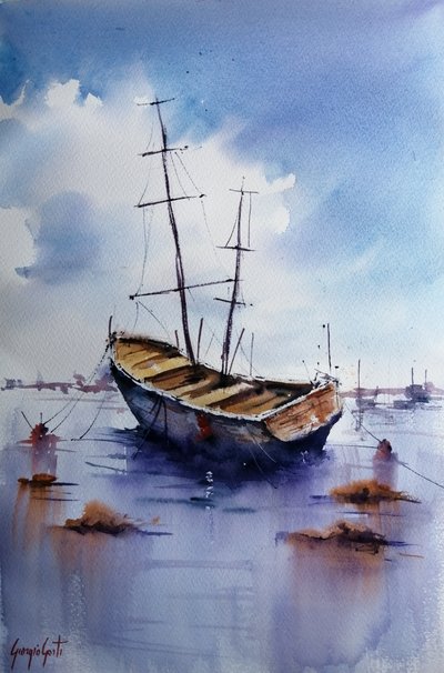 Old Boat Calm Water by Giorgio Gosti