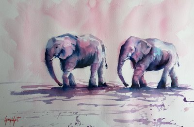 Pink Elephants Walk by Giorgio Gosti