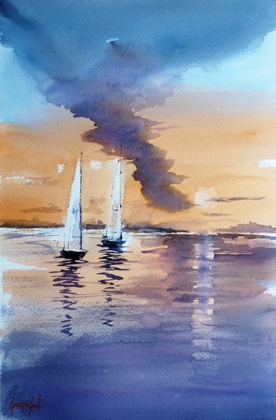 Serene Sunset Sailboats by Giorgio Gosti