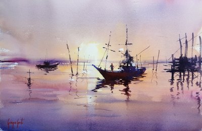 Tranquil Sunset Reflections by Giorgio Gosti