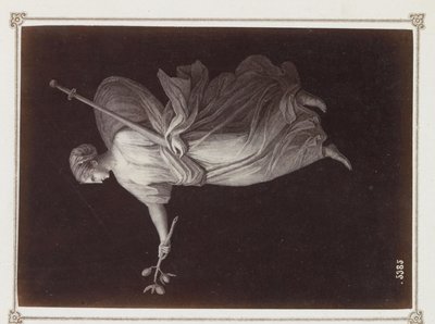 Photoreproduction of (presumably) a print, depicting a female figure with a branch and a sword in hand by Giorgio Sommer