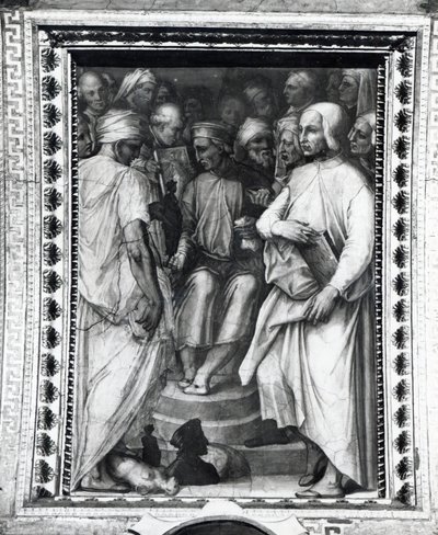 Cosimo de Medici seated among philosophers and artists in the Sala di Cosimo il Vecchio by Giorgio Vasari