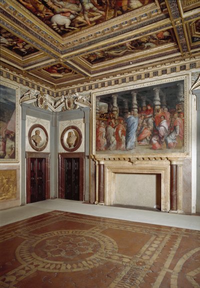View of the room of Pope Leo X with a painting representing himself during cardinals election by Giorgio Vasari