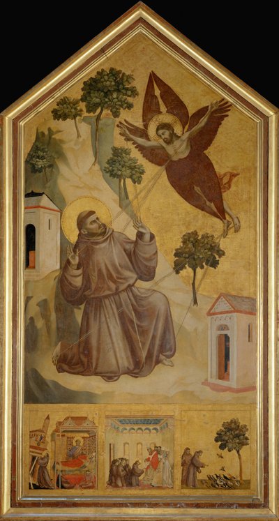 Saint Francis of Assisi receiving the stigmata. In the predella: The dream of Innocent III by Giotto (c.1266 1337)