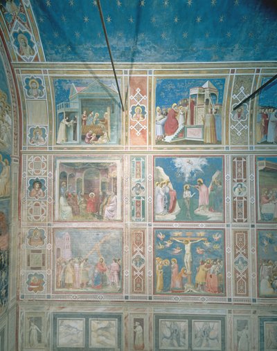 View of the frescoes on the left wall (post-restoration) by Giotto di Bondone