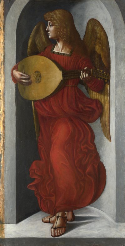 An Angel in Red with a Lute, c. 1490-1499 by Giovanni Ambrogio de Predis