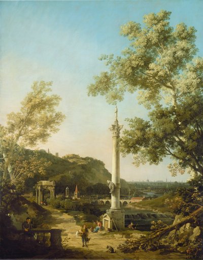 English Landscape Capriccio with a Column by Giovanni Antonio Canal