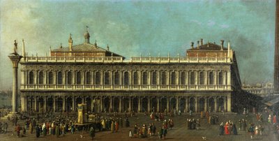 The Library and the Piazzetta, Venice, Looking West with Numerous Figures and a Puppet Show, c.1740 by Giovanni Antonio Canal