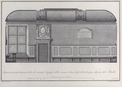 Plate 4: cross-section of the Hall of the Institute of Bologna, with the entrance to the right, 1756 by Giovanni Battista Brostoloni