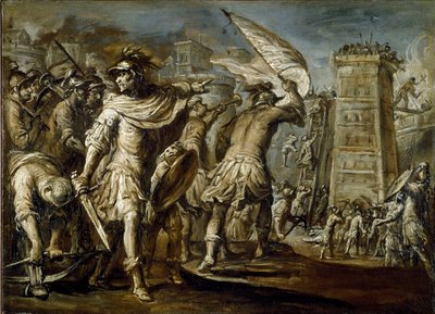 First crusade: The Genoa condottiero Guglielmo Embriaco during the capture of Jerusalem by Giovanni Battista Carlone