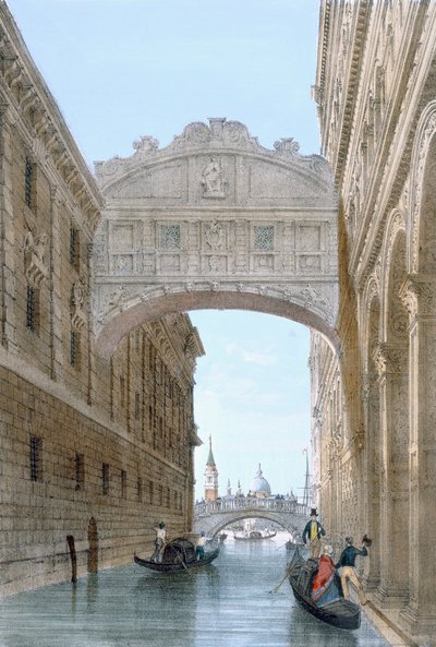 Gondolas passing under the Bridge of Sighs by Giovanni Battista Cecchini