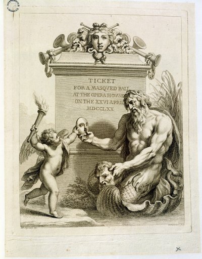 Ticket for a Masked Ball at the Opera House on the 26th April, engraved by Francesco Bartolozzi by Giovanni Battista Cipriani